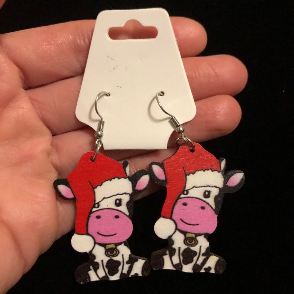 Cute Cow Christmas Earrings